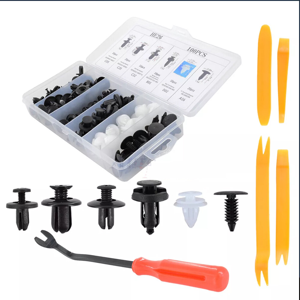 100 PCS Box 6 Size Bumper Fender Liner Push Type Retainer Clips 5Tool for Nissan