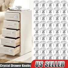 Crystal Glass Cabinet Knob Diamond Shape 30mm Drawer Cupboard Handles Pulls LOT