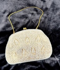 1940-50s Vintage White Beaded Purse Evening Bag Clutch HandMade Wedding