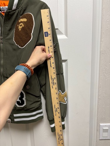 Vintage A Bathing Ape BAPE Varsity Bomber Jacket Green Orange Logo Japan Size S - Picture 23 of 24