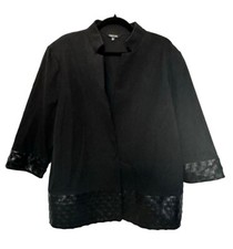 Misook Stretch Blazer With Faux Leather Braided Trim Women  s XL Black Luxury