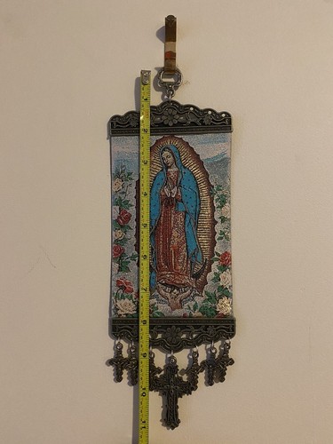 Guadalupe Mary icon banner Religious Rose Pure Cotton with Gold Yarn - Picture 2 of 5