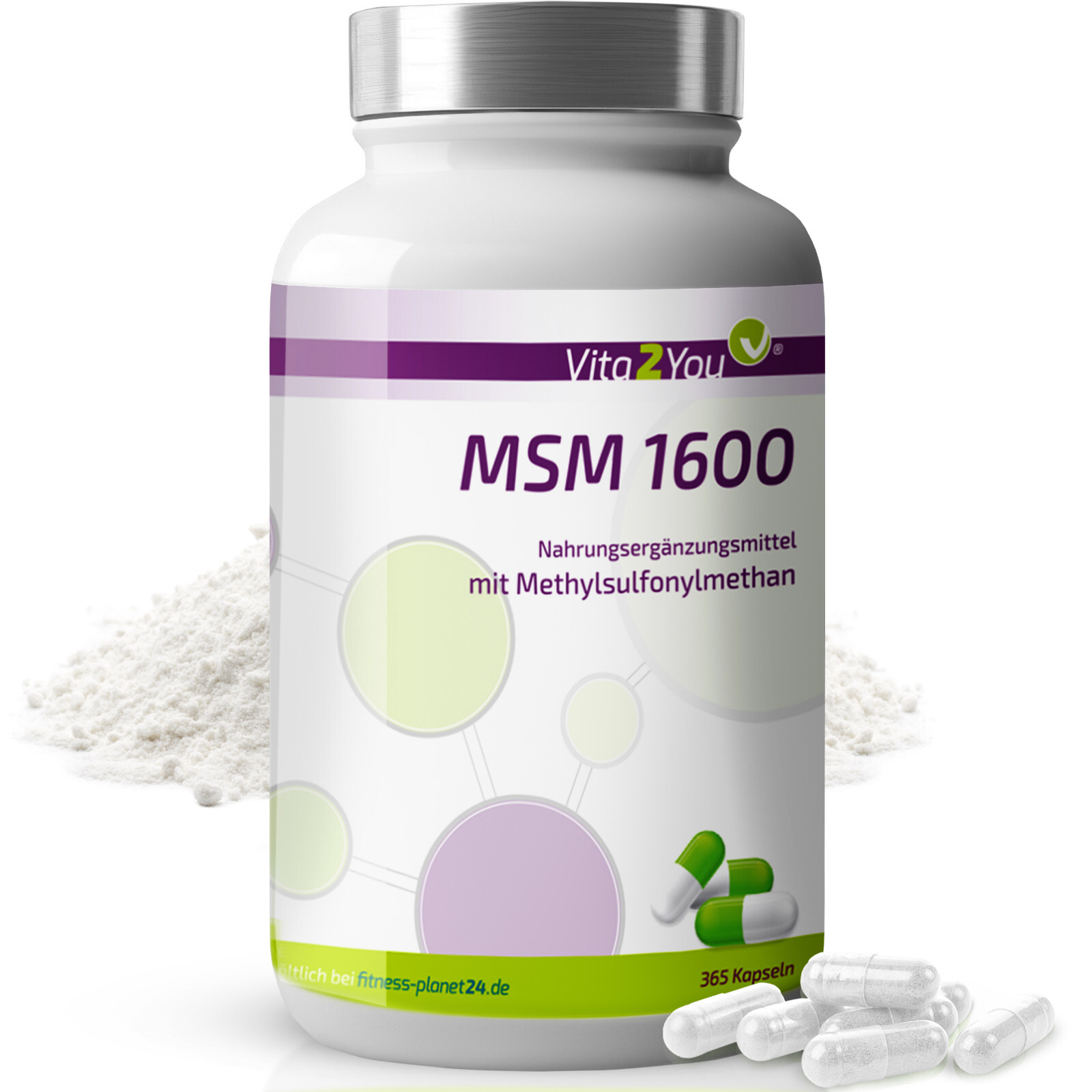 Vita2You MSM 1600 - 365 Kapseln - Methylsulfonylmethan - Schwefel - Hochdosiert