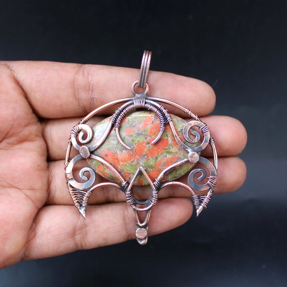 Colgante envuelto en alambre de cobre Unakita colgante piedras preciosas joyería regalo de aniversario Foto 3 de 4