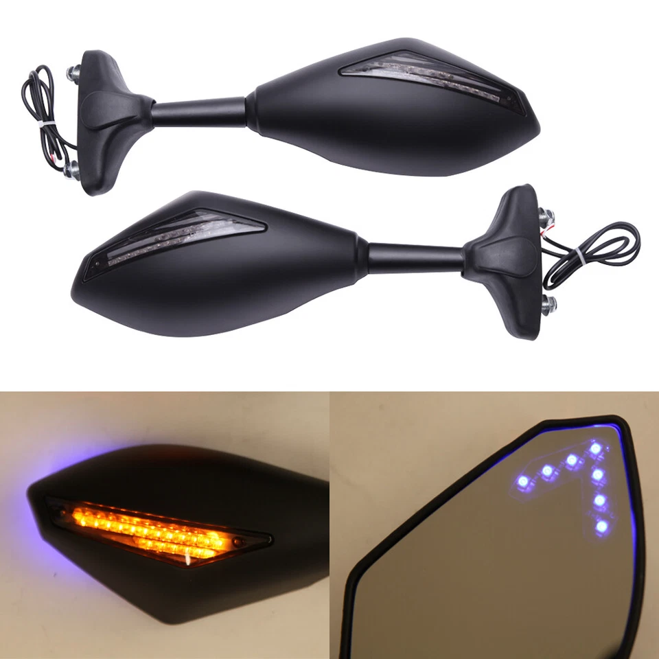 For HYOSUNG GT250R GT650R Black Rear View Mirrors w/ Blue LED Turn Signal Light - Image 2 of 4