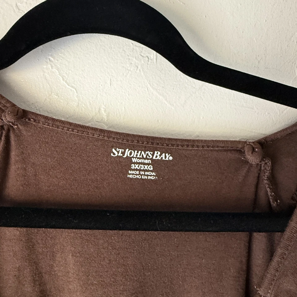 Camisa St Johns Bay 3X Marrón Bordada Cuello Redondo Manga Corta Boho Top Campesino Foto 3 de 4