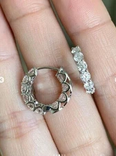 2Ct Round Cut Real Moissanite Huggie Hoop Earrings 14K White Gold Plated