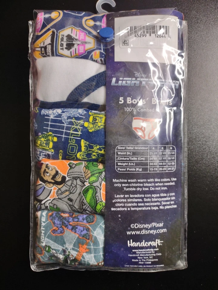 Pack de 5 calzoncillos Disney Pixar Lightyear niños talla 6 ropa interior nueva 100 % algodón Foto 2 de 2