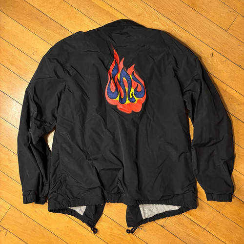 Undefeated UNDFTD Flame Back Coach Jacket Mens M Black Nylon Snap Streetwear