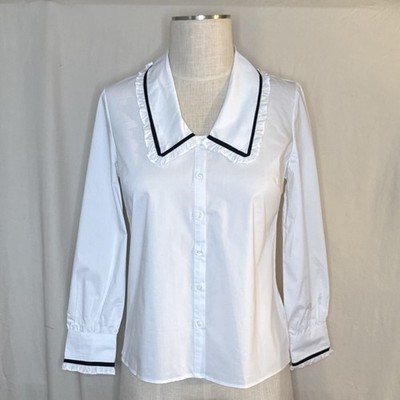 NWT NY & C New York & Company White Ruffle Collared Button-Up Blouse Women's XS 