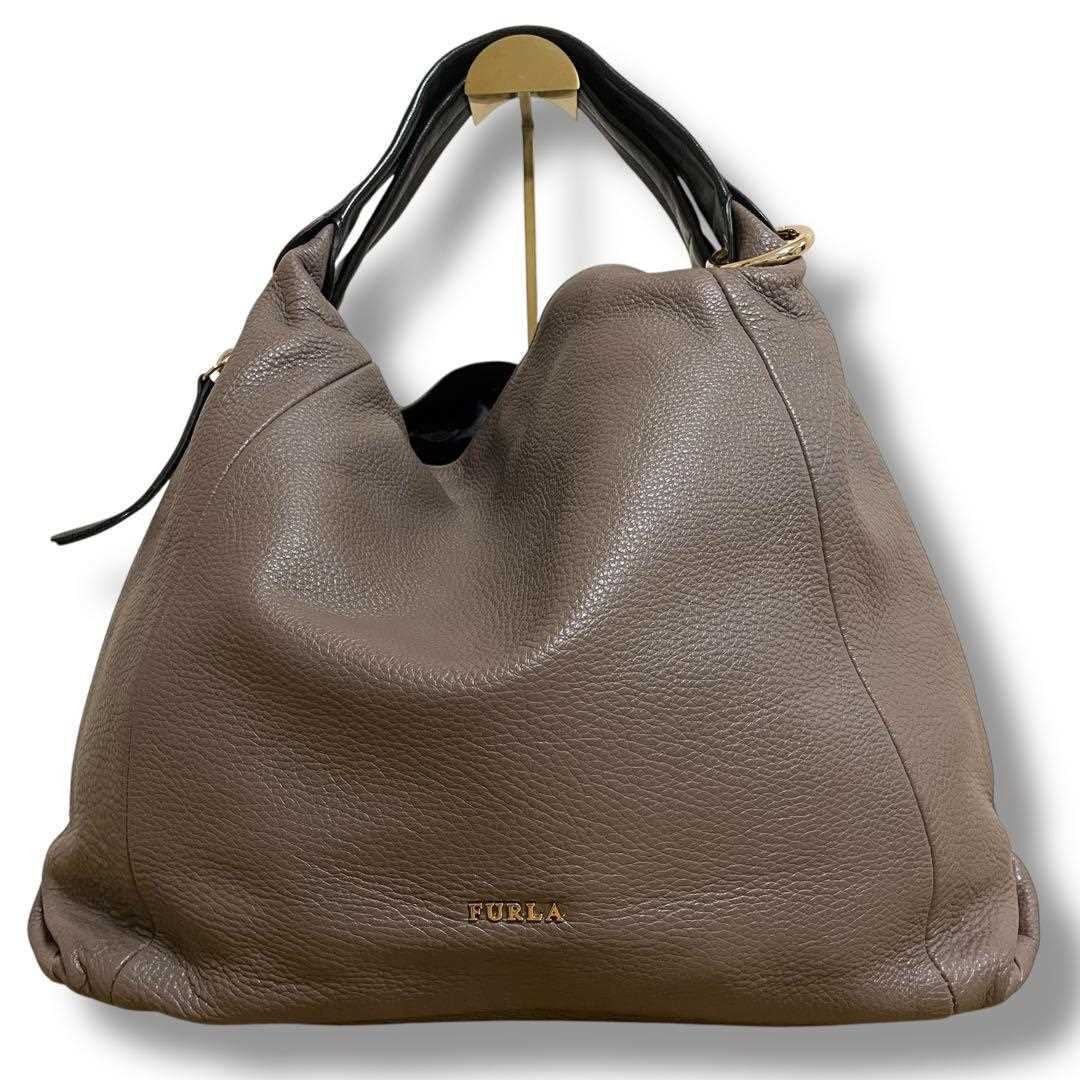 FURLA Shoulder Bag Lizabeth 2way Gold Hardware Leather Greige x
