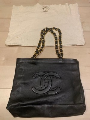 Authentic CHANEL XL Jumbo Chain Shoulder Tote Bag Deca Coco