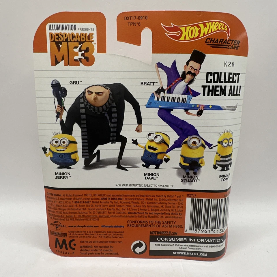 Hot Wheels Despicable Me 3 Minion Dave Diecast Bent Card - Image 2 of 3