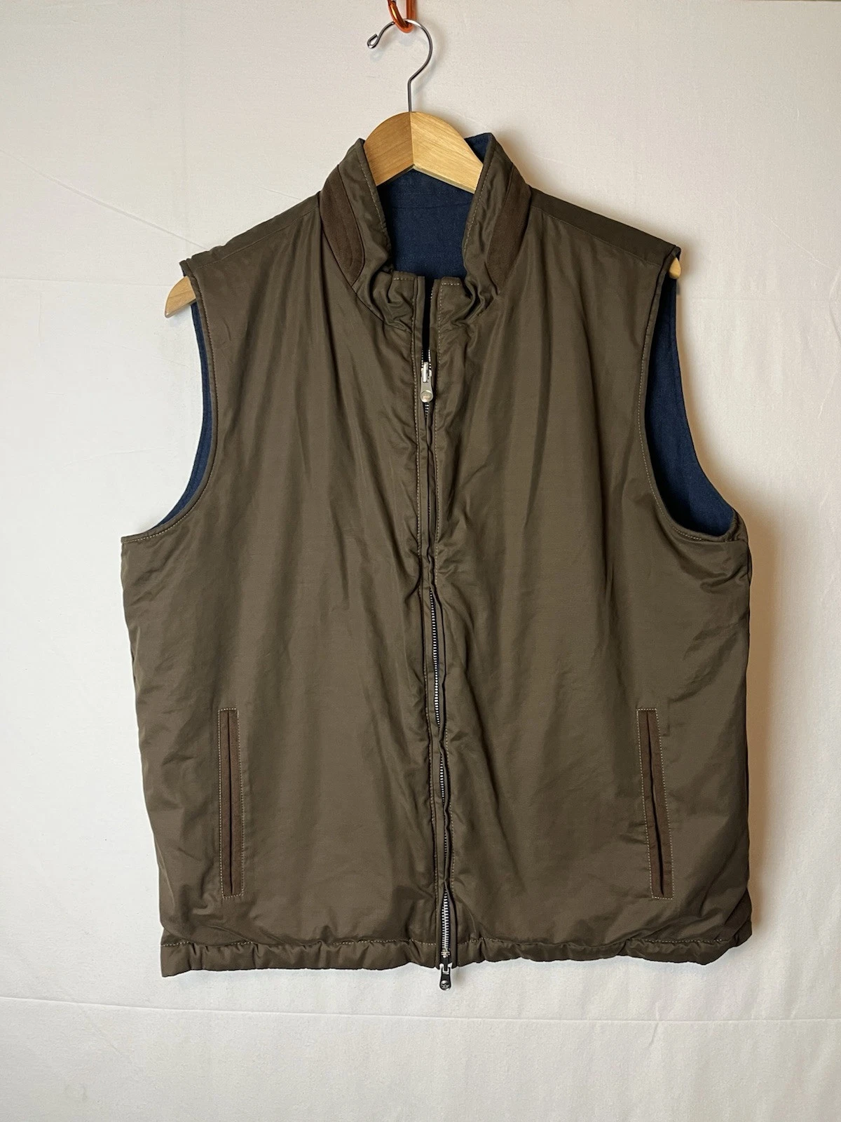 Peter Millar Reversible Cotton Blue Vest Golf Men’s Large Brown Men’s EUC Zip