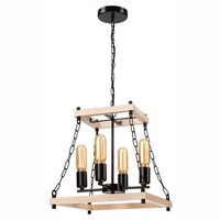 HäNgelampe Pendelleuchte Holz Metall B: 37 Cm H: 90 Cm Rustikal 4-Flammig E27