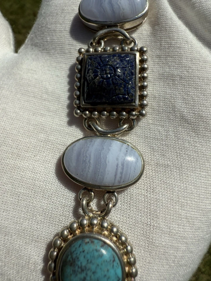 WK 925 Sterling Silver Gemstone Link Bracelet 52g Whitney Kelly China - Image 3 of 4