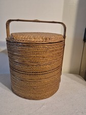 Vintage chinese woven wicker and bamboo three tier wedding basket