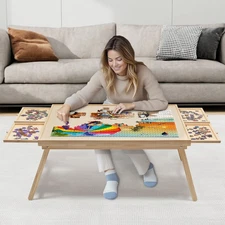 1500 Piece Puzzle Table with Folding Legs and 4 Sliding Drawers,34" X 26" Wooden