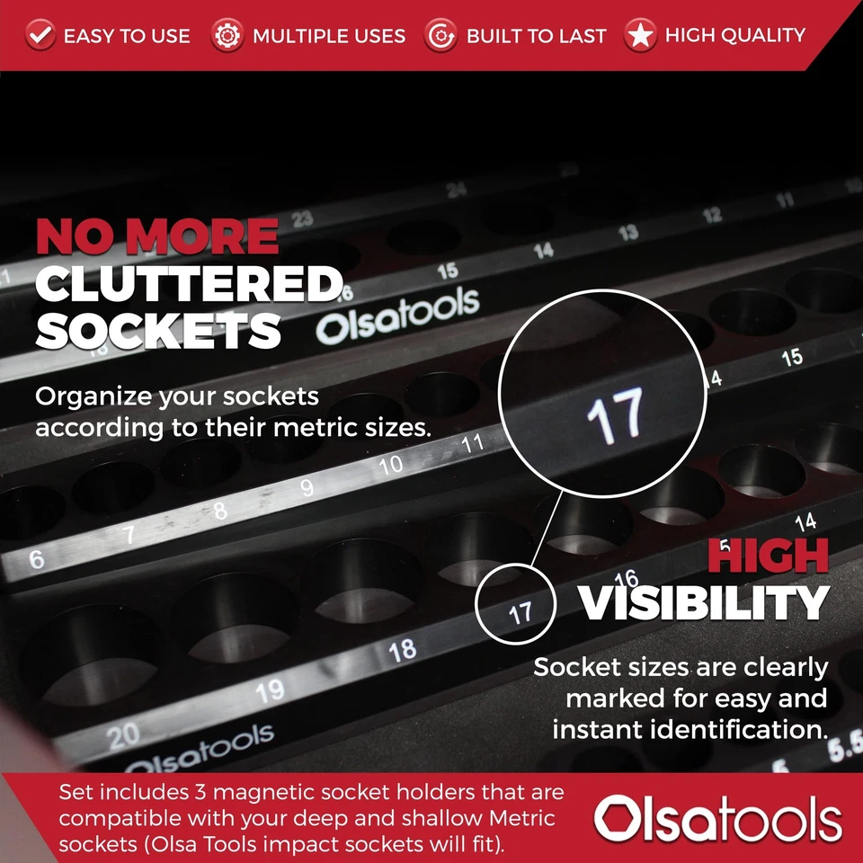 Magnetic Socket Organizer | 3 Piece Socket Holder Kit | 1/2-Inch, 3/8-Inch, &... - Image 2 of 4