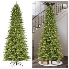 Puleo 9 Ft Pre-lit Artificial Christmas Tree Slim Fraser Fir 800 Clear Lights