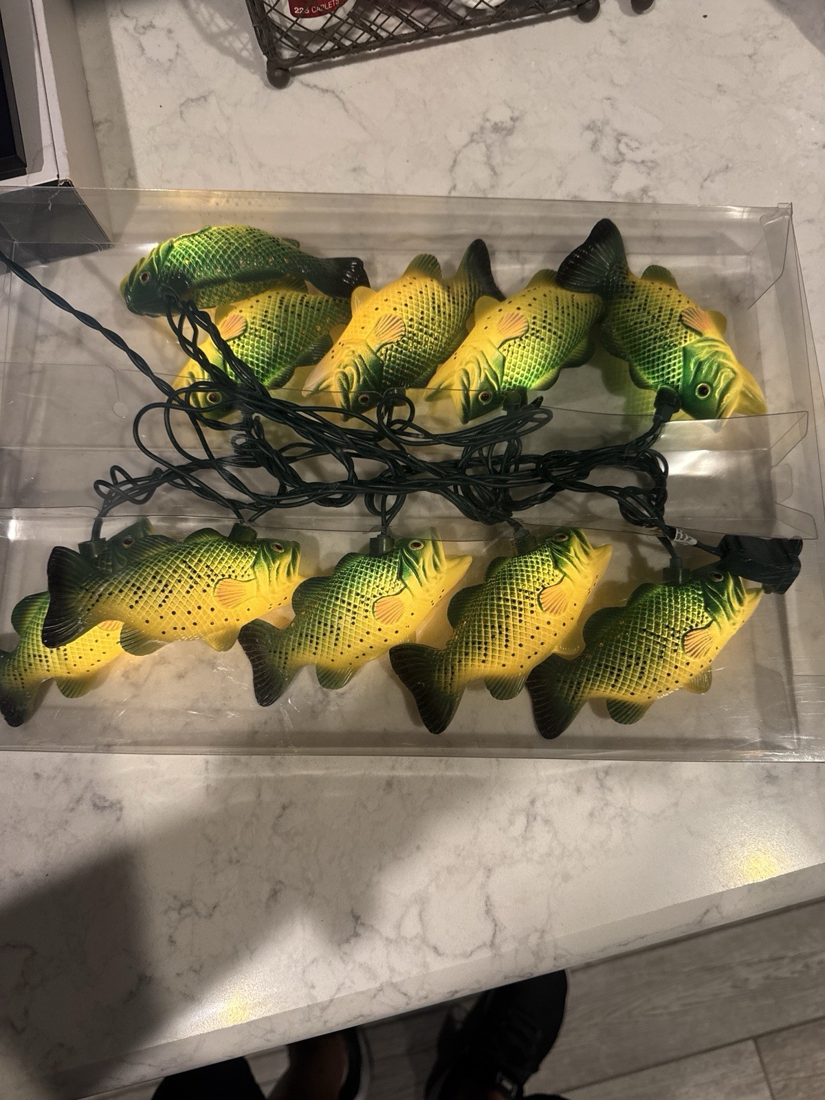 Bass Fish String Lights 10pc Blow Mold Indoor Novelty Fishing Decor Tested