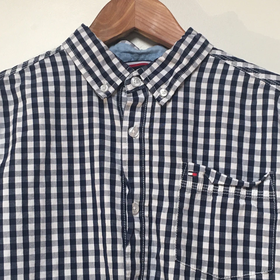 Camisa Tommy Hilfiger Niños L 16 Azul Guinga Abotonada Tejida Manga Larga Algodón Foto 2 de 4