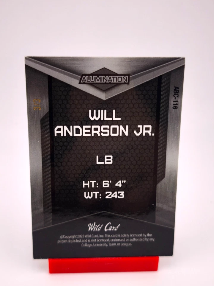 Will Anderson Jr. RC 3/3 RED DISCO COLOR MATCH 2023 Wild Card Alumination  - Image 2 of 2