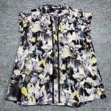 Simply Vera VeraWang Women Abstract Print Short Sleeve Blouse Button Up Shirt XS