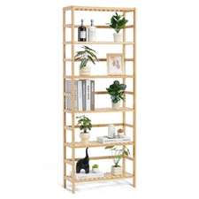 Bamboo Bookshelf 6 Tiers Bamboo Ladder Bookcase Rectangle Storage Rack