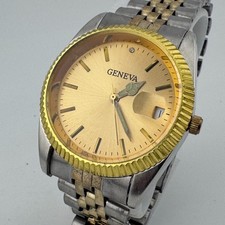 VTG Geneva Quartz Watch Men Dual Tone Fluted ...