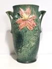Vintage Roseville Pottery Clemantis 12” Tall Vase Green #112-12 USA 1940's