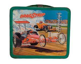 Vintage 1975 "Drag Strip" Car Racing Theme Aladdin Metal Lunchbox
