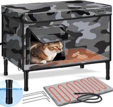 Casa para gatos IPOW extra grande con calefacción para exterior 6 capas gris ultra resistente