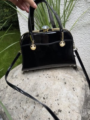 Tasche Shopper Lack Schwarz Clutch Strass Gold Damen Handtasche Bag Lamsed M