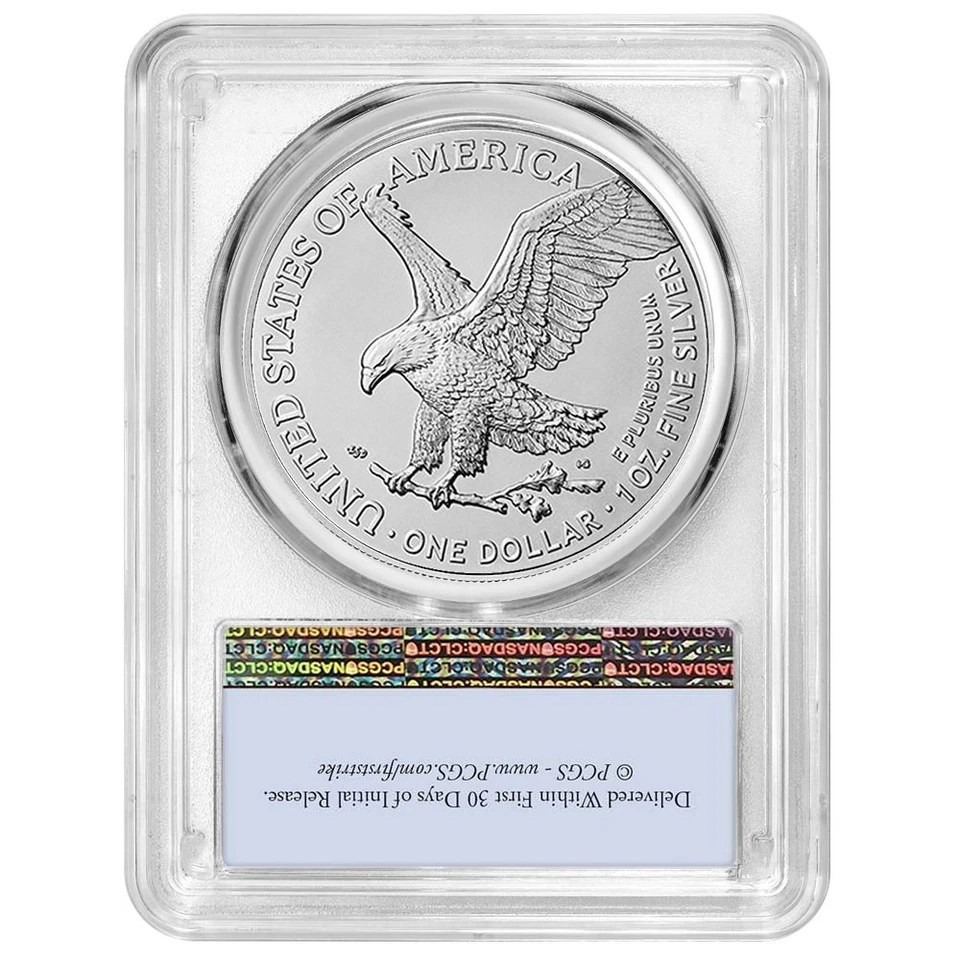 Etiqueta de bandera American Silver Eagle 2025 (W) $1 graduación profesional MS69 FS Foto 2 de 2