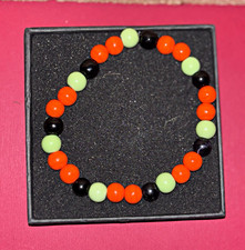 Orange Green Black Round Beaded Stretch Slip-On Bracelet glass