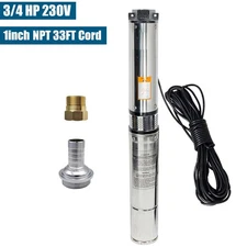 3" OD 3/4 HP Deep Well Submersible Pump, 220V, 13 GPM, 247 ft MAX,60Hz, 1 in NPT
