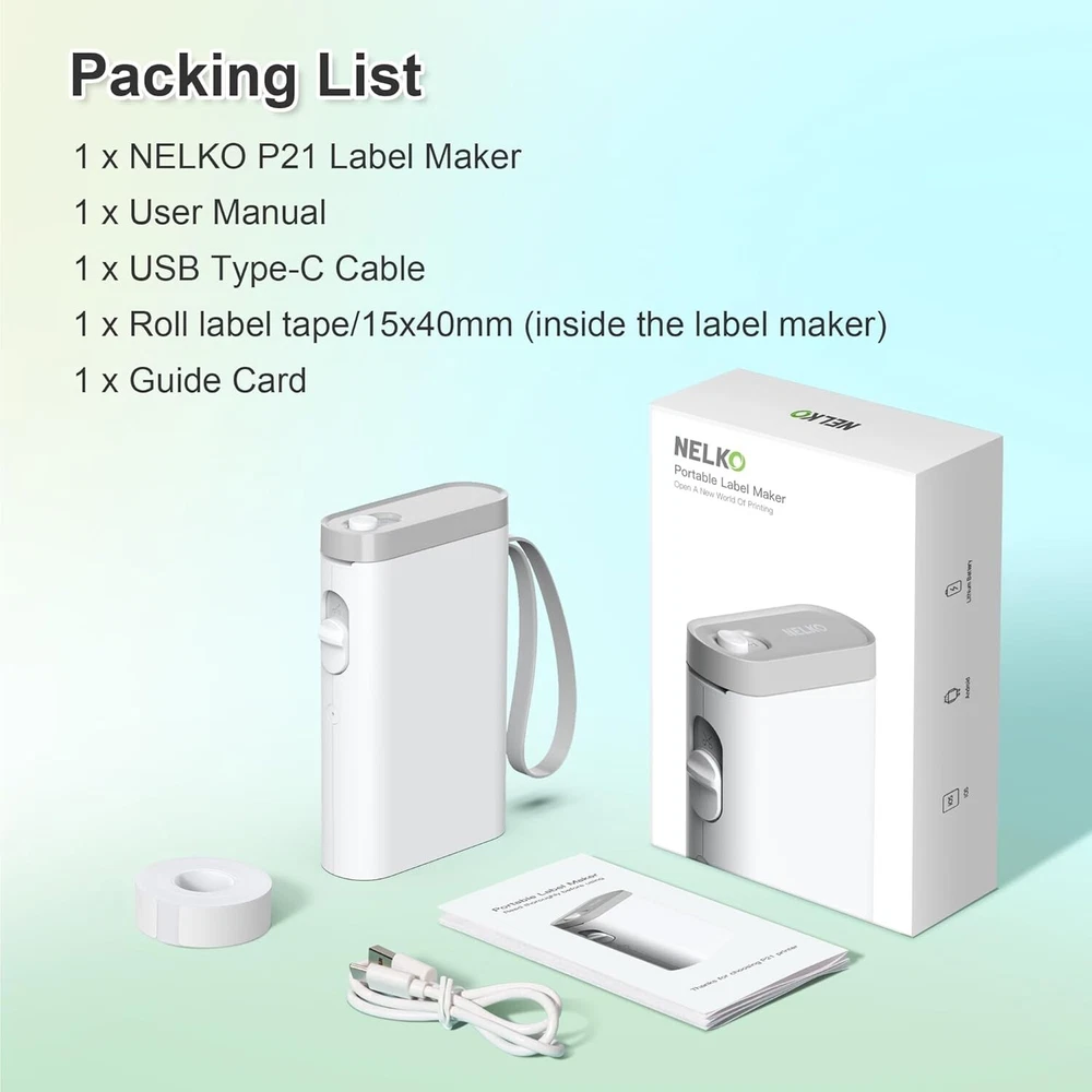 Wireless Bluetooth Label Maker P21 with Tape – Compact & Portable Mini Label Printer by Nelko Wireless Bluetooth Label Maker P21 with Tape – Compact & Portable Mini Label Printer by Nelko