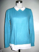 Charter Club Luxury Women’s Size Medium Blue Cashmere Jeweled Shirttail Sweater