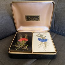 Vintage DURATONE PLAYING CARDS w/ Case Flowers Plastic Coated Complete