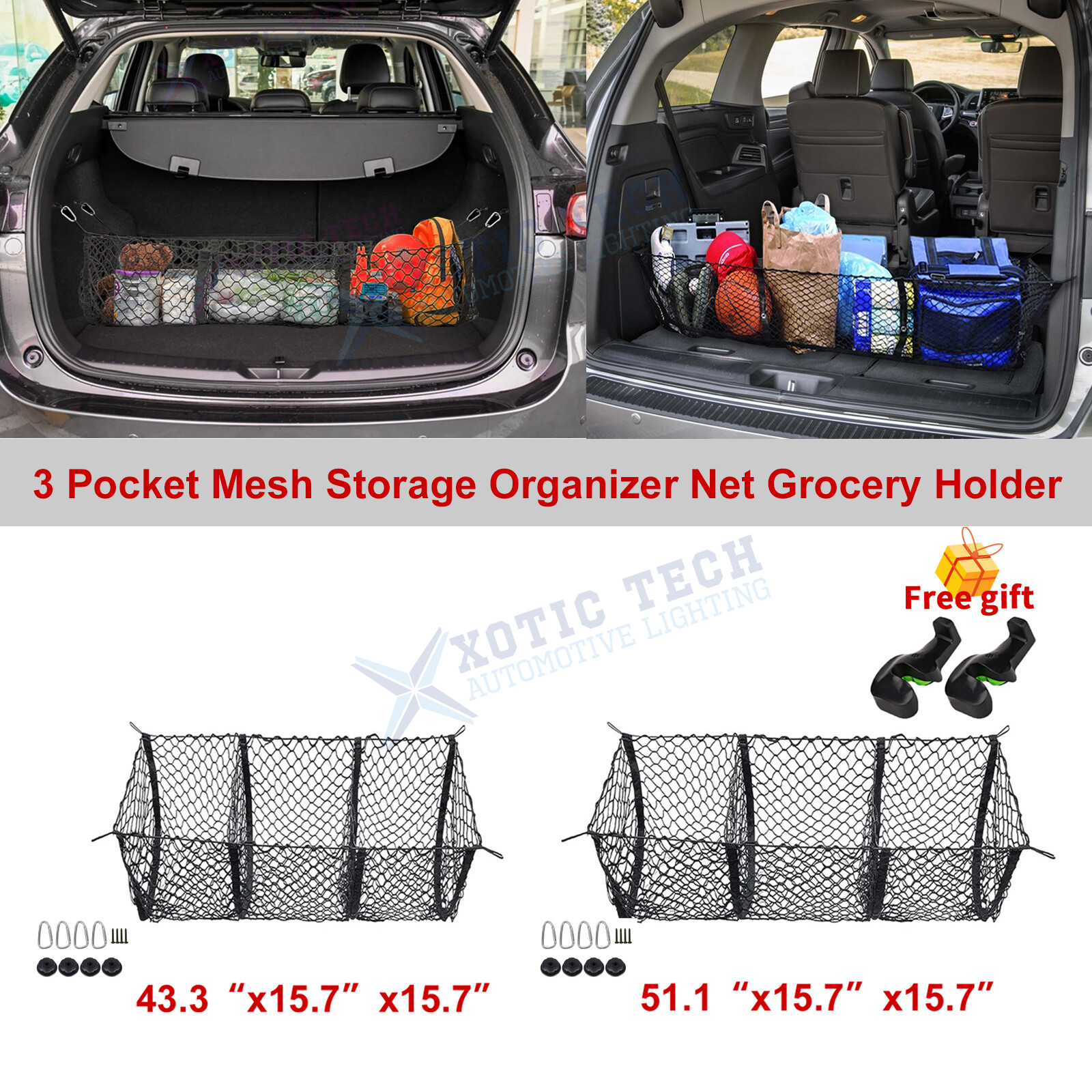 Net Storage Pockets 3-Pocket Style Trunk Bed Cargo Net Storage Holder SUV Minivan ...