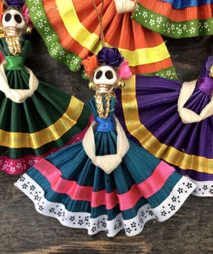 SET (4) CORN HUSK Day of the Dead FRIDA Ornaments, Mexican Christmas | eBay SET (4) CORN HUSK Day of the Dead FRIDA Ornaments, Mexican Christmas | eBay