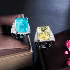 Women Bridal Statement Baguette Cut Cubic Zirconia Silver Plated Adjustable Ring