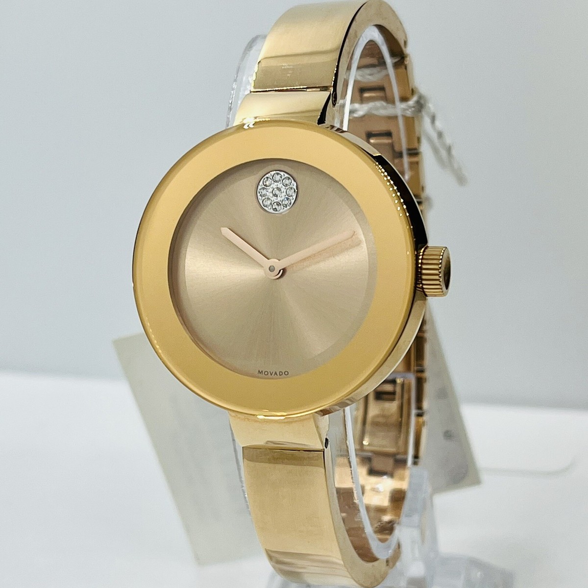 New Movado Bold Women’s Rose Gold Crystal Dot Bangle Watch 3600202 Movado Bold Women main image 4