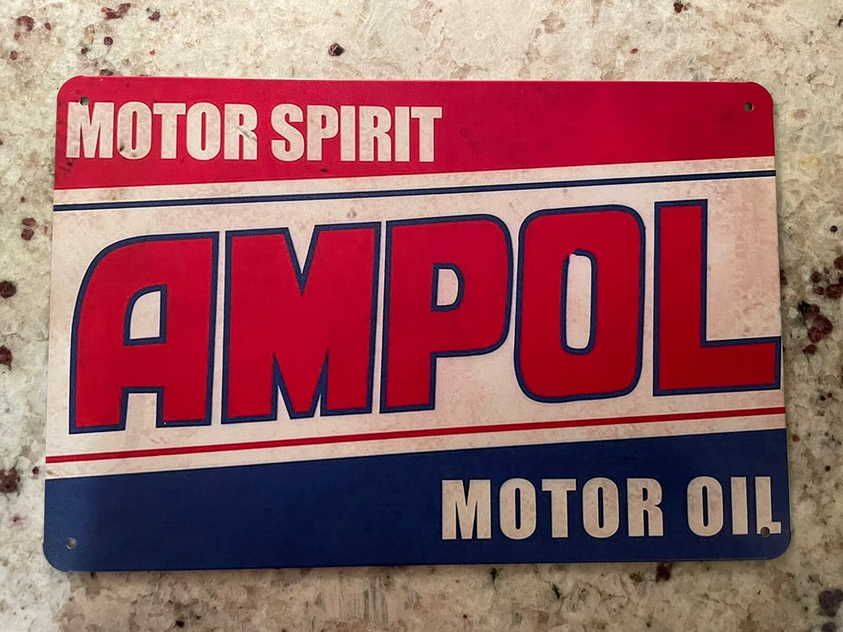 AMPOL Motor Spirit Motor Oil Vintage/Rustic Tin Sign Garage Decor 12”X8” NEW