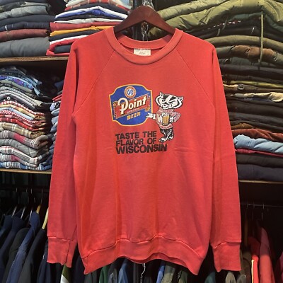 Vintage 90s Sweatshirt Raglan Healthknit Fifty Fifty Beer Point Special Red