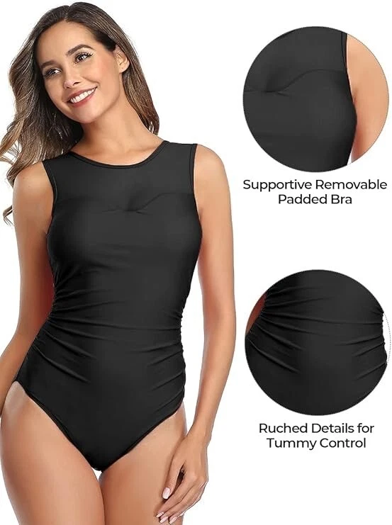 Damen Bademode Masche Schlankheits Badeanzug High Neck Bauchweg 6288ko - Bild 2 von 4