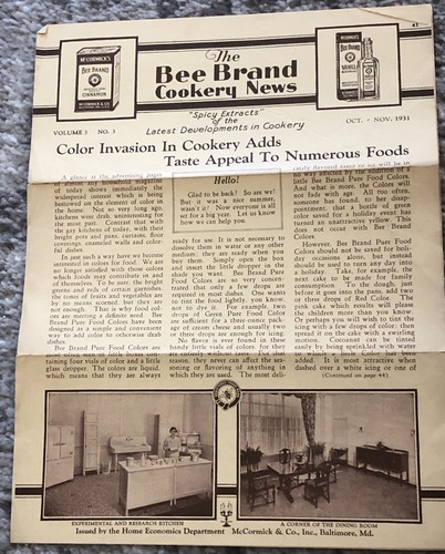 Antique 1931 Newsletter Vintage Paper Magazine McCormick's Extract Baking Kellog - Picture 2 of 11