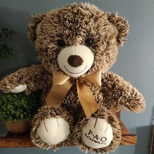 FAO Schwarz Teddy Bear Plush Stuffed Animal Kids Toy Brown Tan Bow Beige Fuzzy