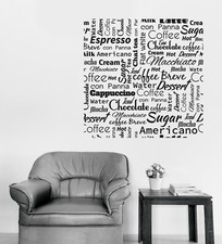 Wall Vinyl Decal Quote Words Coffee Dessert Tea Lettering Pattern n1366